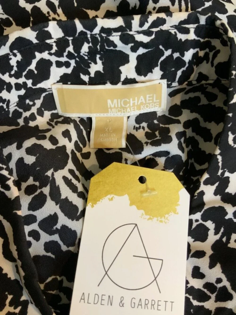 Michael Kors Black White Leopard Print Zip-Up Jacket Size XL